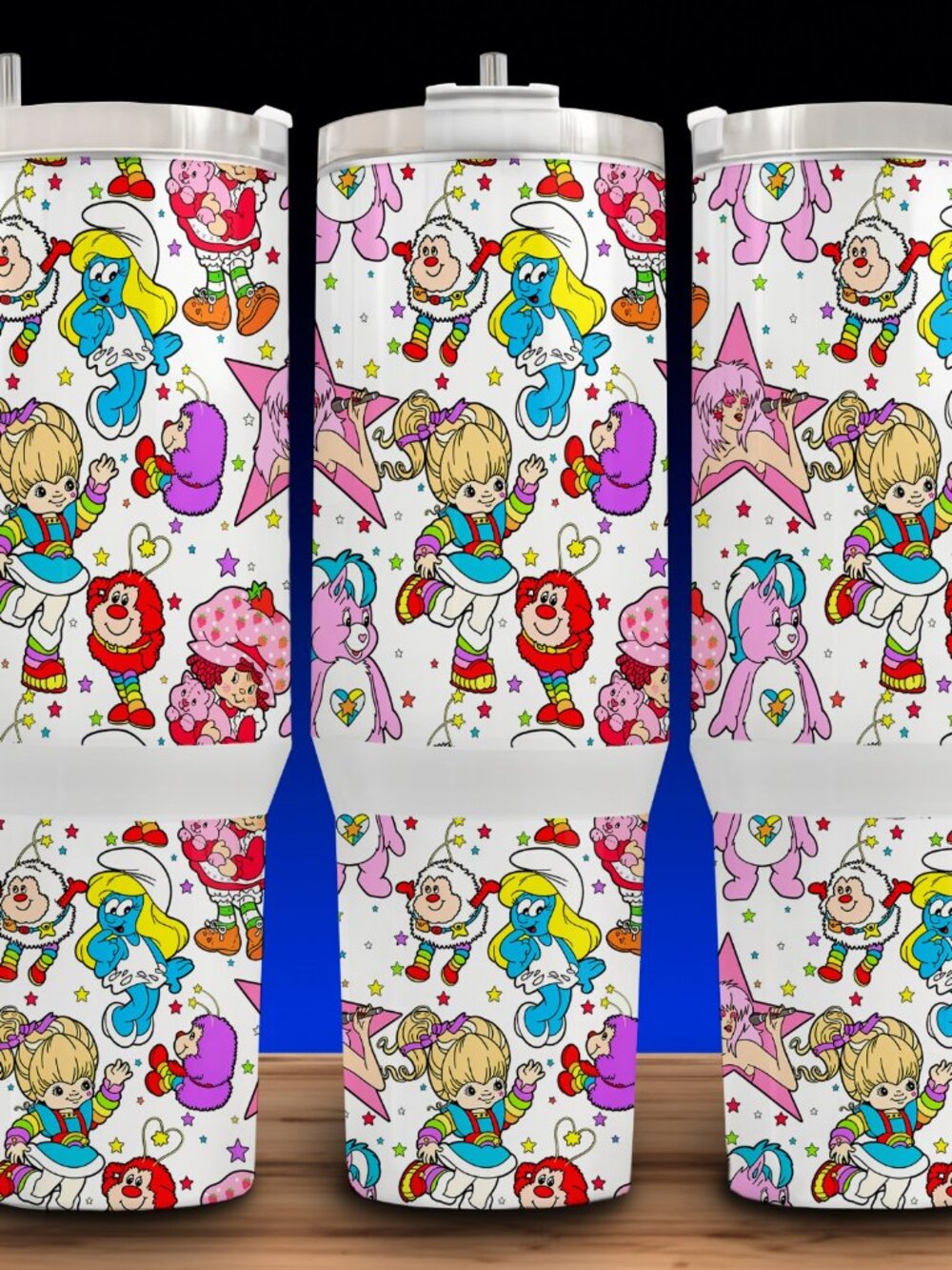 40 oz Rainbow Brite - Smurfs - Jem - Strawberry Cup Mug Tumbler with Handle